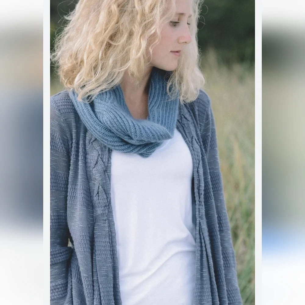 Anthropologie One September Blue Boho Braided Neck Pointelle Knit Open Cardigan